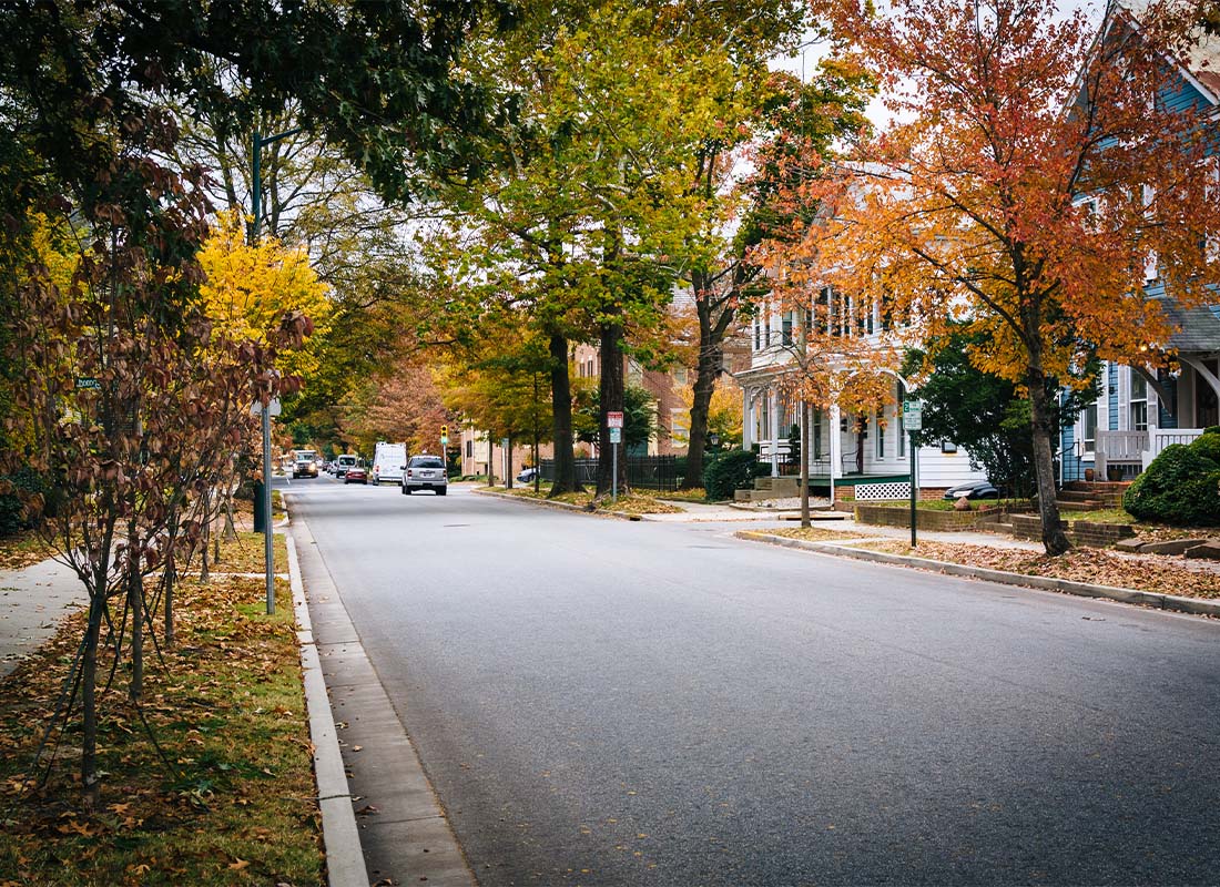 South Easton, MA - Autumn Colors and Houses Along Goldsborough Street in Easton, MA